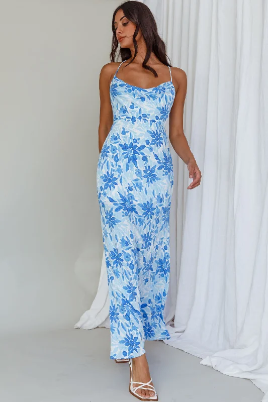 Strapless Women Dress with a Built - in Bra for Comfort and SupportJanaina Tie-Up Back Maxi Dress Floral Blue Strapless Women Dress with a Built - in Bra for Comfort and SupportJanaina Tie-Up Back Maxi Dress Floral Blue