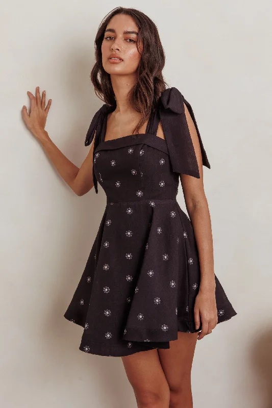 Strapless Women Dress with a Built - in Bra for Comfort and SupportJeanie Tied Shoulder Mini Dress Black Strapless Women Dress with a Built - in Bra for Comfort and SupportJeanie Tied Shoulder Mini Dress Black