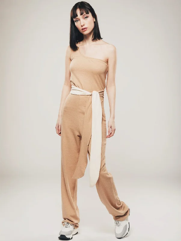 Women jumpsuits with polka - dot patterns for a classic and playful styleOrganic Cotton One Shoulder Jumpsuit | Light Brown Women jumpsuits with polka - dot patterns for a classic and playful styleOrganic Cotton One Shoulder Jumpsuit | Light Brown