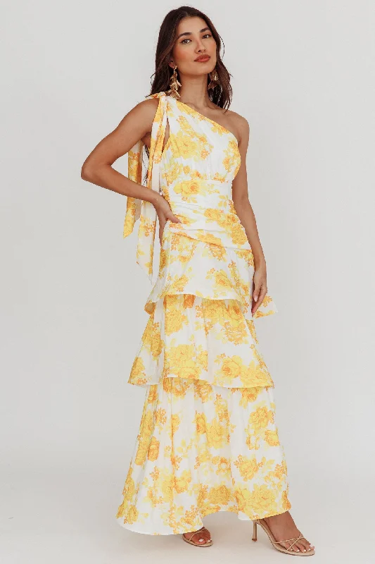Little Black Women Dress with Sequins for a Glamorous Night OutKenny One Shoulder Tiered Maxi Dress Yellow Little Black Women Dress with Sequins for a Glamorous Night OutKenny One Shoulder Tiered Maxi Dress Yellow