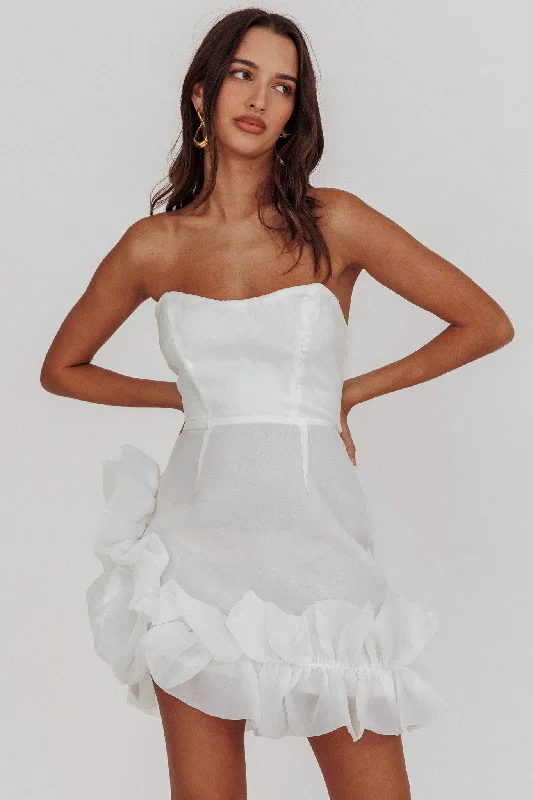Sleeveless Women Dress in Bright Colors for Summer PartiesL'amour Toujours Frill Accent Mini Dress White Sleeveless Women Dress in Bright Colors for Summer PartiesL'amour Toujours Frill Accent Mini Dress White