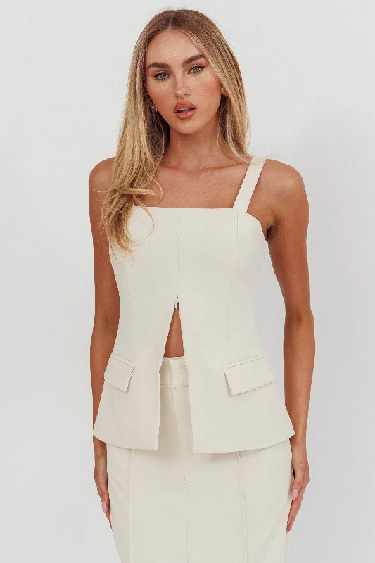 Lace - Embellished Women Dress for an Elegant and Sophisticated AppearanceLike I Do Front Zip Sleeveless Top Cream Lace - Embellished Women Dress for an Elegant and Sophisticated AppearanceLike I Do Front Zip Sleeveless Top Cream