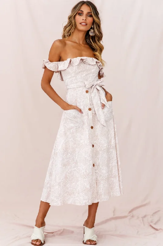 Off - the - Shoulder Women Dress for a Romantic and Feminine LookMatisse Off-Shoulder Placket Dress Blush Pattern Off - the - Shoulder Women Dress for a Romantic and Feminine LookMatisse Off-Shoulder Placket Dress Blush Pattern