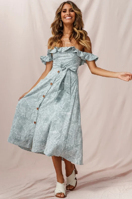 Backless Women Dress for a Sexy and Alluring Look at Evening EventsMatisse Off-Shoulder Placket Dress Sage Pattern Backless Women Dress for a Sexy and Alluring Look at Evening EventsMatisse Off-Shoulder Placket Dress Sage Pattern