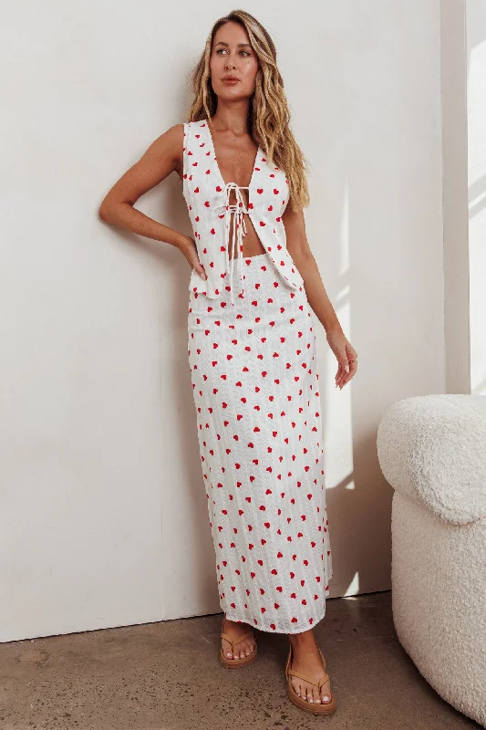 Lace - Embellished Women Dress for an Elegant and Sophisticated AppearanceMeet Me There Maxi Skirt Hearts White Lace - Embellished Women Dress for an Elegant and Sophisticated AppearanceMeet Me There Maxi Skirt Hearts White