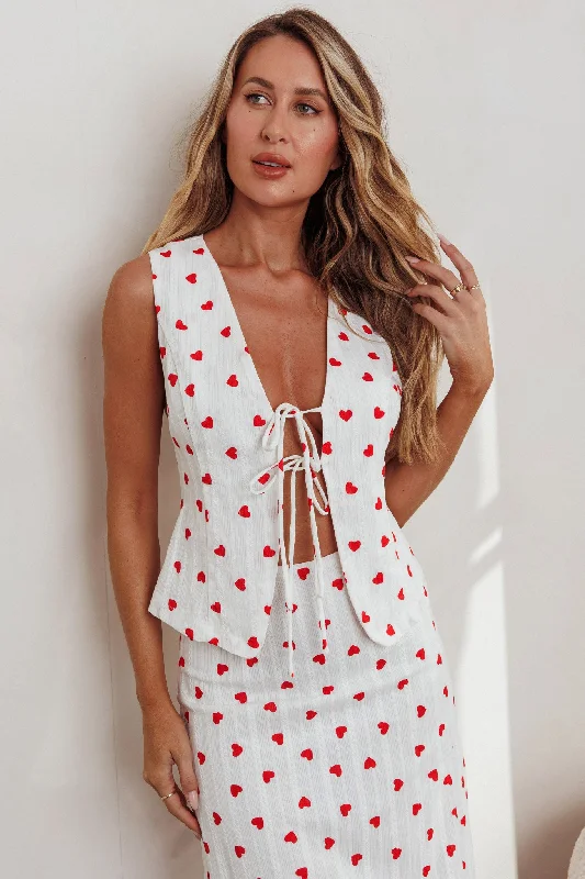 Mini Women Dress with a Short Hem for a Young and Trendy StyleMeet Me There Tied Vest Top Hearts White Mini Women Dress with a Short Hem for a Young and Trendy StyleMeet Me There Tied Vest Top Hearts White