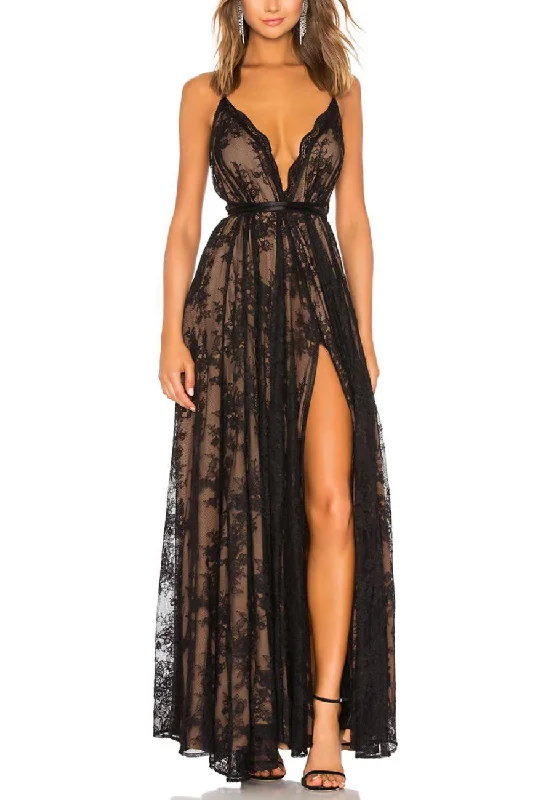 Ruffled Women Dress with Multiple Layers for a Playful and Girly StyleBlack Paris Multiway Lace Plunging Gown