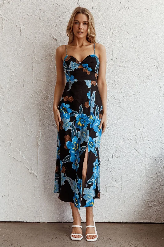 Backless Women Dress for a Sexy and Alluring Look at Evening EventsMissoula Cami Strap Padded Bust Midi Dress Flower Blue Backless Women Dress for a Sexy and Alluring Look at Evening EventsMissoula Cami Strap Padded Bust Midi Dress Flower Blue
