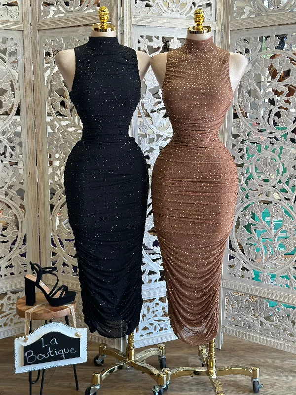 Off - the - Shoulder Women Dress for a Romantic and Feminine LookMock Neck Rhinestone Ruched Dress- Stretchy,Estira Off - the - Shoulder Women Dress for a Romantic and Feminine LookMock Neck Rhinestone Ruched Dress- Stretchy,Estira
