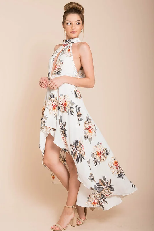 Shift Women Dress with a Simple and Classic Design for Everyday WearNatalee Floral High to Low Dress White Shift Women Dress with a Simple and Classic Design for Everyday WearNatalee Floral High to Low Dress White