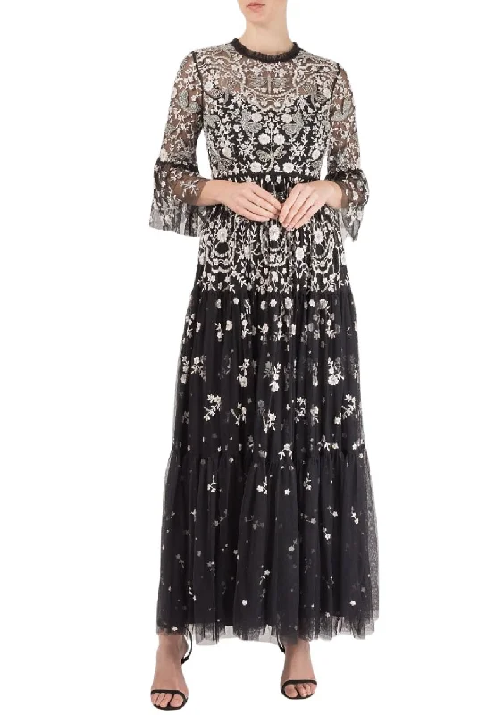 Printed Abstract Women Dress for a Modern and Artistic AppealBlack Dragonfly Garden 3/4 Sleeves Embellished Tulle Gown Printed Abstract Women Dress for a Modern and Artistic AppealBlack Dragonfly Garden 3/4 Sleeves Embellished Tulle Gown