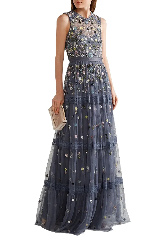 Sheath Women Dress with a Tailored Fit for a Professional LookBlue Floweret Floral Embellished Gown Sheath Women Dress with a Tailored Fit for a Professional LookBlue Floweret Floral Embellished Gown
