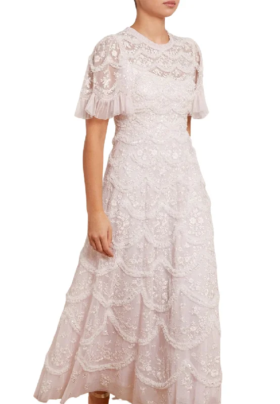 Shift Women Dress with a Simple and Classic Design for Everyday WearBlush Lily Bloom Ruffled Embellished Gown Shift Women Dress with a Simple and Classic Design for Everyday WearBlush Lily Bloom Ruffled Embellished Gown