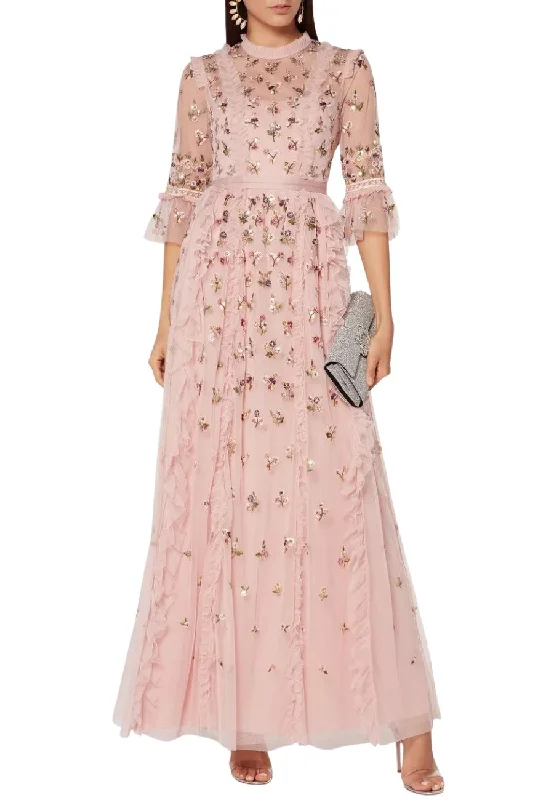Sleeveless Women Dress in Bright Colors for Summer PartiesBlush Rococo Ditsy Embellished Gown Sleeveless Women Dress in Bright Colors for Summer PartiesBlush Rococo Ditsy Embellished Gown