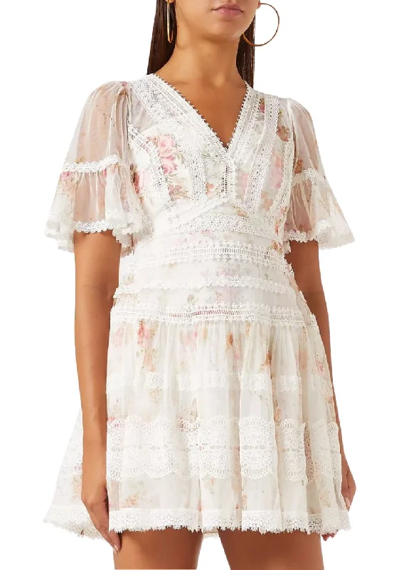 Sleeveless Women Dress in Bright Colors for Summer PartiesIvory Floral Lace And Tulle Ruffle Mini Dress Sleeveless Women Dress in Bright Colors for Summer PartiesIvory Floral Lace And Tulle Ruffle Mini Dress