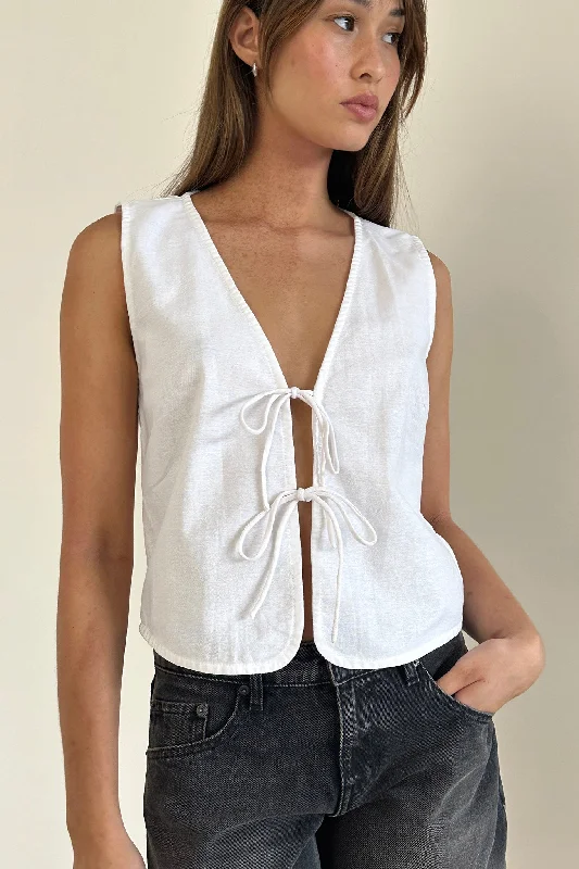 Sleeveless Women Dress in Bright Colors for Summer PartiesNuvo Tie Front Vest Top White Sleeveless Women Dress in Bright Colors for Summer PartiesNuvo Tie Front Vest Top White