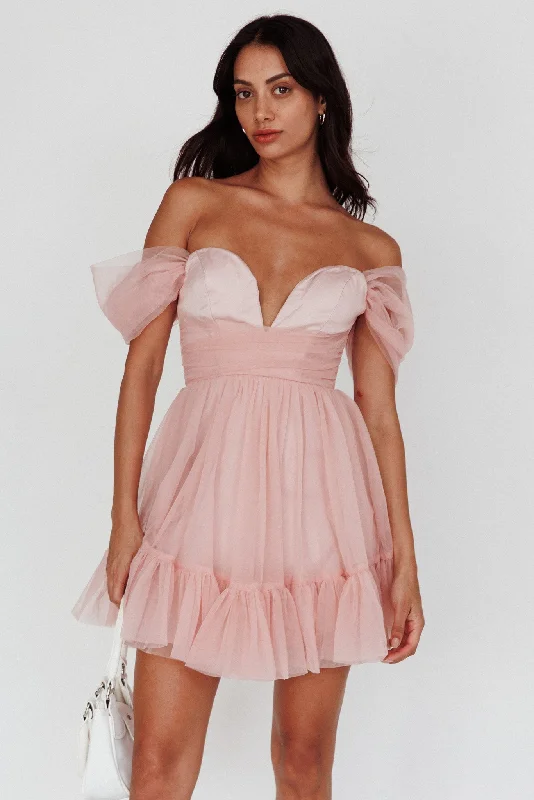 Long - Sleeve Women Dress in Velvet for a Luxurious Winter LookPixi Off-Shoulder Lace-Up Back Back Dress Pink Long - Sleeve Women Dress in Velvet for a Luxurious Winter LookPixi Off-Shoulder Lace-Up Back Back Dress Pink