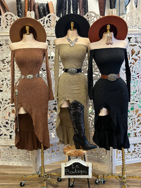 Little Black Women Dress with Sequins for a Glamorous Night OutRibbed Off Shoulder Ruffle Dress- Stretchy,Estira Little Black Women Dress with Sequins for a Glamorous Night OutRibbed Off Shoulder Ruffle Dress- Stretchy,Estira