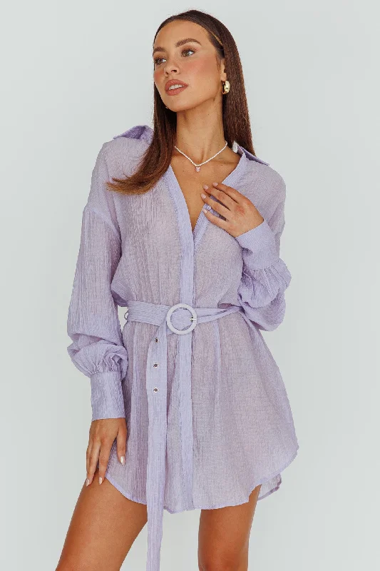 Shift Women Dress with a Simple and Classic Design for Everyday WearSady Long Sleeve Shirt Mini Dress Lilac Shift Women Dress with a Simple and Classic Design for Everyday WearSady Long Sleeve Shirt Mini Dress Lilac