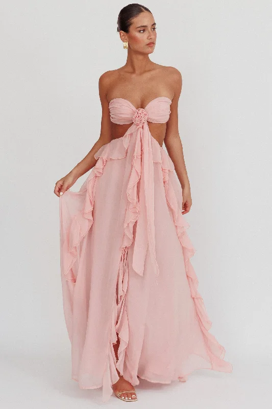 Sheath Women Dress with a Tailored Fit for a Professional LookSantiago Cut-Out Ruffle Maxi Dress Blush Sheath Women Dress with a Tailored Fit for a Professional LookSantiago Cut-Out Ruffle Maxi Dress Blush
