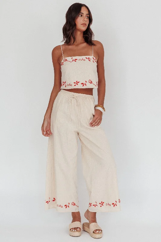 Mermaid - Style Women Dress with a Fitted Silhouette for Special OccasionsSorrento Summer Embroidered Wide-Leg Pants Oat Mermaid - Style Women Dress with a Fitted Silhouette for Special OccasionsSorrento Summer Embroidered Wide-Leg Pants Oat