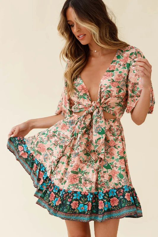 Little Black Women Dress with Sequins for a Glamorous Night OutSuva Tie-Knot Bust A-Line Dress Botanic Print Nude Little Black Women Dress with Sequins for a Glamorous Night OutSuva Tie-Knot Bust A-Line Dress Botanic Print Nude