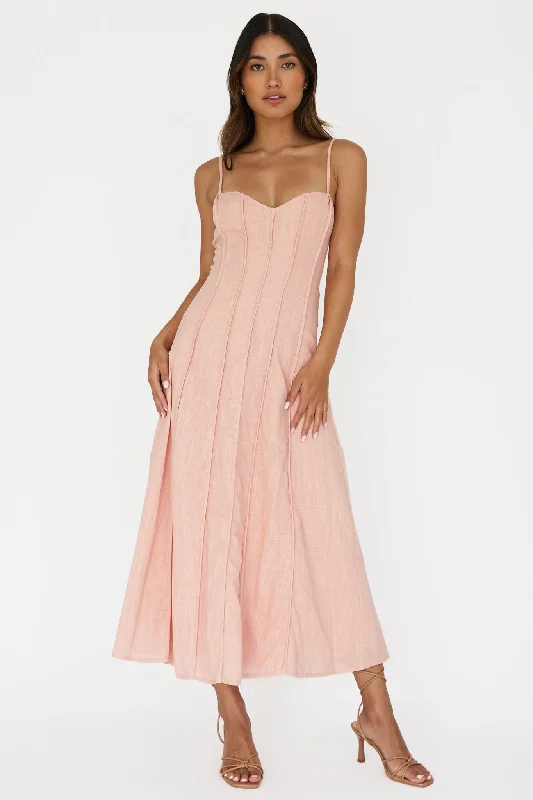 Strapless Women Dress with a Built - in Bra for Comfort and SupportVacay Pintuck Pleat Midi Dress Pink Strapless Women Dress with a Built - in Bra for Comfort and SupportVacay Pintuck Pleat Midi Dress Pink