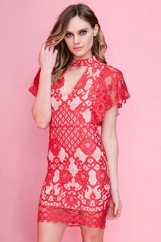 Ball Gown Women Dress with a Full Skirt for a Princess - like LookVesper Lace Mini Dress Red Ball Gown Women Dress with a Full Skirt for a Princess - like LookVesper Lace Mini Dress Red