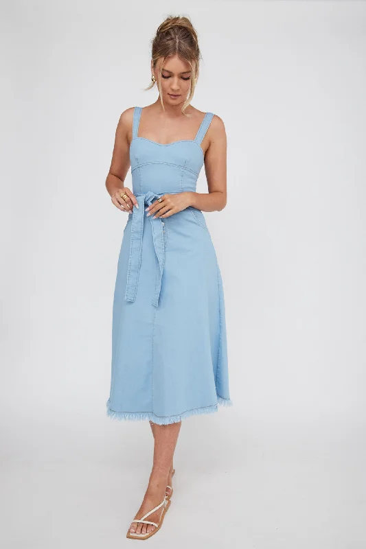 Ball Gown Women Dress with a Full Skirt for a Princess - like LookZenyl Raw Hem Midi Dress Blue Ball Gown Women Dress with a Full Skirt for a Princess - like LookZenyl Raw Hem Midi Dress Blue
