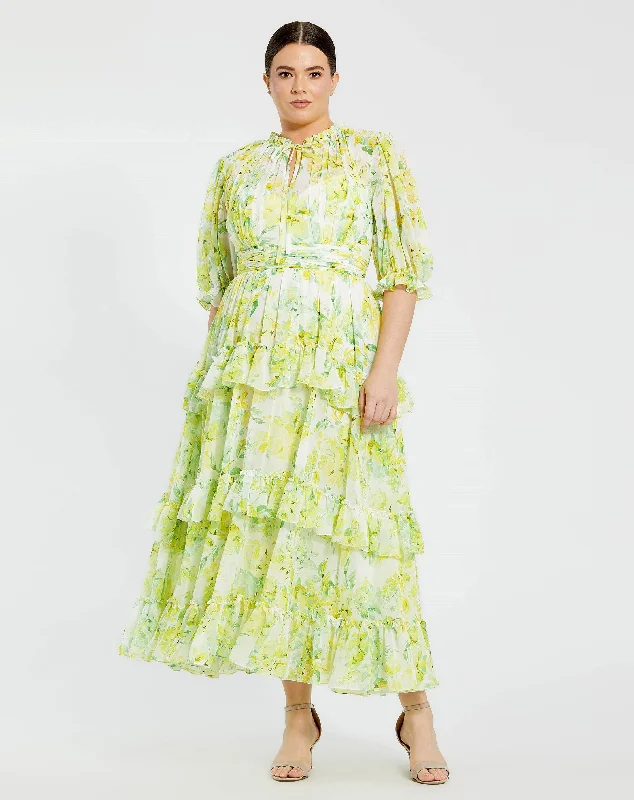 Maxi Women Dress with Floral Print for a Bohemian Vibe Maxi Women Dress with Floral Print for a Bohemian Vibe High Neck Ruffle Detail Chiffon Gown | Sample | Sz. 12W Maxi Women Dress with Floral Print for a Bohemian Vibe Maxi Women Dress with Floral Print for a Bohemian Vibe High Neck Ruffle Detail Chiffon Gown | Sample | Sz. 12W