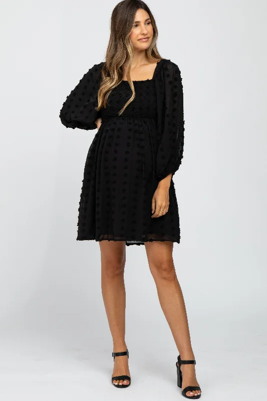 Mini Women Dress with a Short Hem for a Young and Trendy Style Mini Women Dress with a Short Hem for a Young and Trendy Style Black Textured Dot Smocked Square Neck Chiffon Maternity Dress Mini Women Dress with a Short Hem for a Young and Trendy Style Mini Women Dress with a Short Hem for a Young and Trendy Style Black Textured Dot Smocked Square Neck Chiffon Maternity Dress