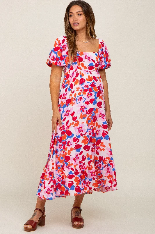 Wrap - Style Women Dress with Adjustable Fit for All Body Types Wrap - Style Women Dress with Adjustable Fit for All Body Types Fuchsia Floral Square Neck Short Puff Sleeve Maternity Midi Dress Wrap - Style Women Dress with Adjustable Fit for All Body Types Wrap - Style Women Dress with Adjustable Fit for All Body Types Fuchsia Floral Square Neck Short Puff Sleeve Maternity Midi Dress