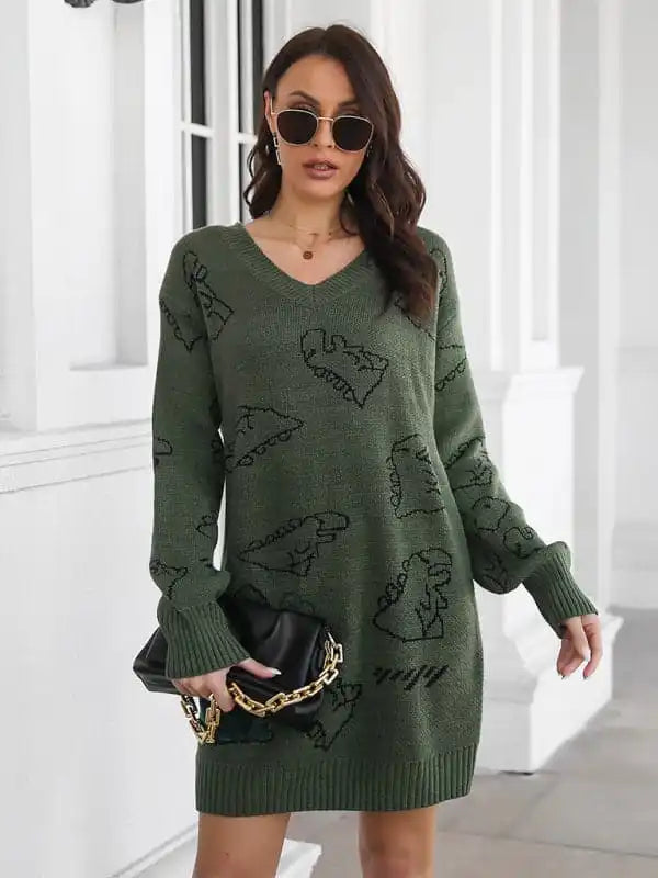 Shift Women Dress with a Simple and Classic Design for Everyday Wear Shift Women Dress with a Simple and Classic Design for Everyday Wear Women’s Dinosaur cartoon jacquard V-neck falling shoulder long sleeve wool dress Shift Women Dress with a Simple and Classic Design for Everyday Wear Shift Women Dress with a Simple and Classic Design for Everyday Wear Women’s Dinosaur cartoon jacquard V-neck falling shoulder long sleeve wool dress