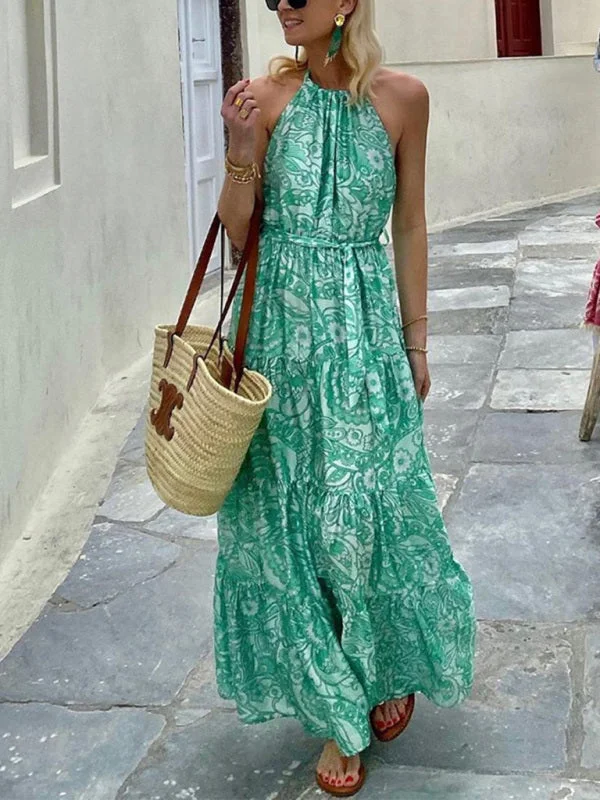 Plus Size Women Dress with a Flattering A - Line Cut for Comfort and Style Plus Size Women Dress with a Flattering A - Line Cut for Comfort and Style Women's Loose Sleeveless Bohemian Printed Midi Dress