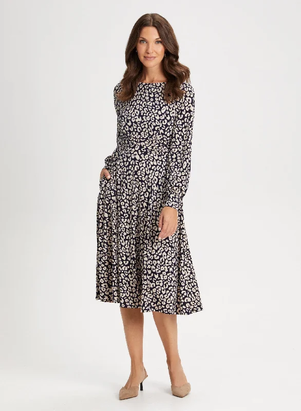 Midi dresses with ruched bodices for a feminine and fitted feelAnimal Motif Midi Dress Midi dresses with ruched bodices for a feminine and fitted feelAnimal Motif Midi Dress