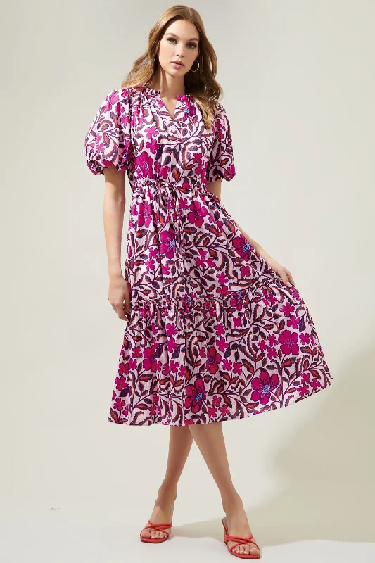 Midi dresses with tassel accents for a bohemian and free - spirited styleAubrey Floral Ginny Bubble Sleeve Midi Dress Midi dresses with tassel accents for a bohemian and free - spirited styleAubrey Floral Ginny Bubble Sleeve Midi Dress