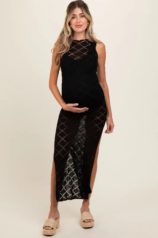 Midi dresses with ruffled hems for a romantic date nightBlack Sleeveless Crochet Double Side Slit Maternity Cover Up Midi dresses with ruffled hems for a romantic date nightBlack Sleeveless Crochet Double Side Slit Maternity Cover Up