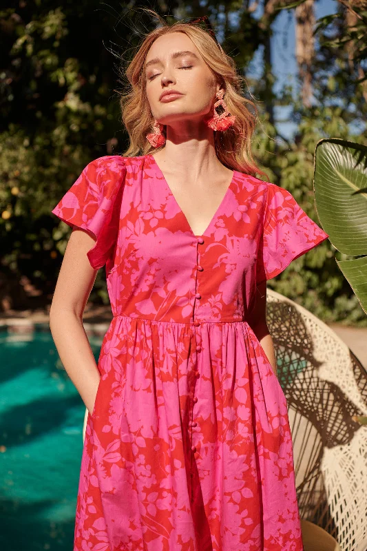 Midi dresses with asymmetric hems for a fashion - forward and dynamic appearanceBlissa Floral Button Midi Dress Midi dresses with asymmetric hems for a fashion - forward and dynamic appearanceBlissa Floral Button Midi Dress