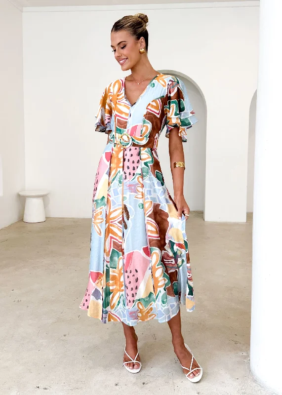 Midi dresses with geometric cutouts for a contemporary and edgy lookCallie Midi Dress - Tropical Blue