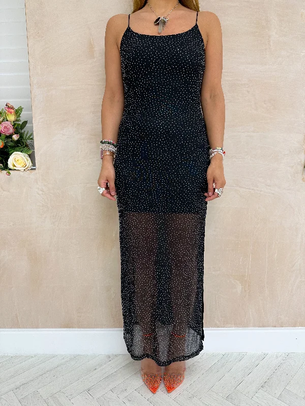 Velvet midi dresses in jewel tones for a glamorous winter eventCami Strap Rhinestone Dress In Black Velvet midi dresses in jewel tones for a glamorous winter eventCami Strap Rhinestone Dress In Black
