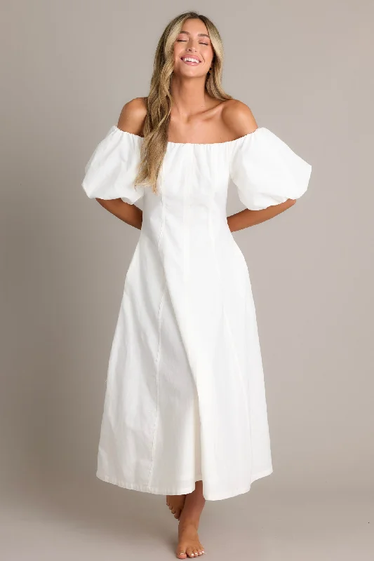 Midi dresses with ruffled hems for a romantic date nightCascade Couture White Off Shoulder Midi Dress Midi dresses with ruffled hems for a romantic date nightCascade Couture White Off Shoulder Midi Dress
