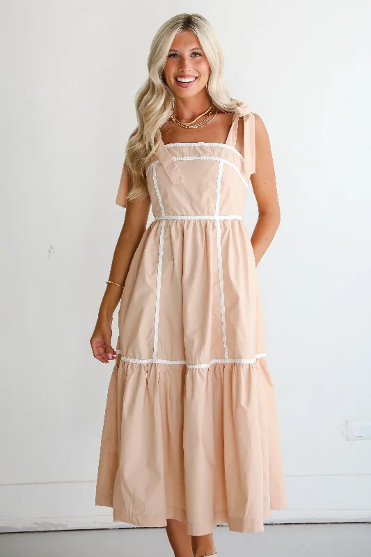 Midi dresses with halter necks for a stylish and comfortable optionFINAL SALE - Cheerful Effect Taupe Midi Dress Midi dresses with halter necks for a stylish and comfortable optionFINAL SALE - Cheerful Effect Taupe Midi Dress