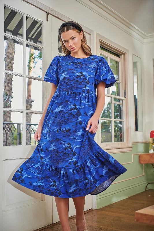 Midi dresses with satin - finish fabrics for a luxurious feelCity Swiss Papillon Puff Sleeve Midi Dress Midi dresses with satin - finish fabrics for a luxurious feelCity Swiss Papillon Puff Sleeve Midi Dress