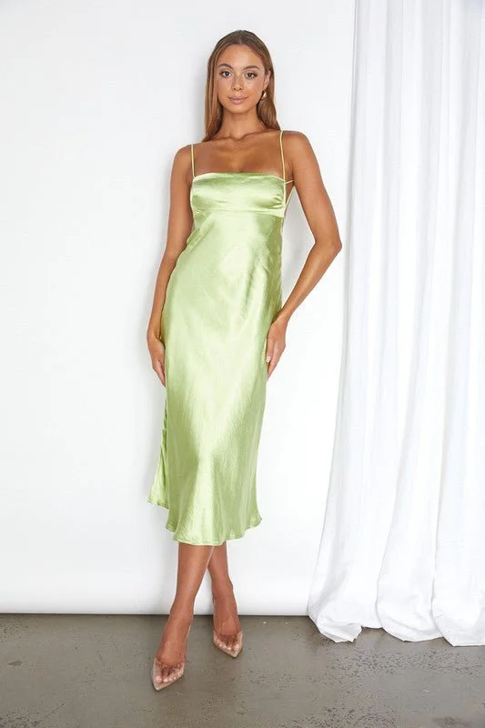 Claudia Lime Satin Midi Dress