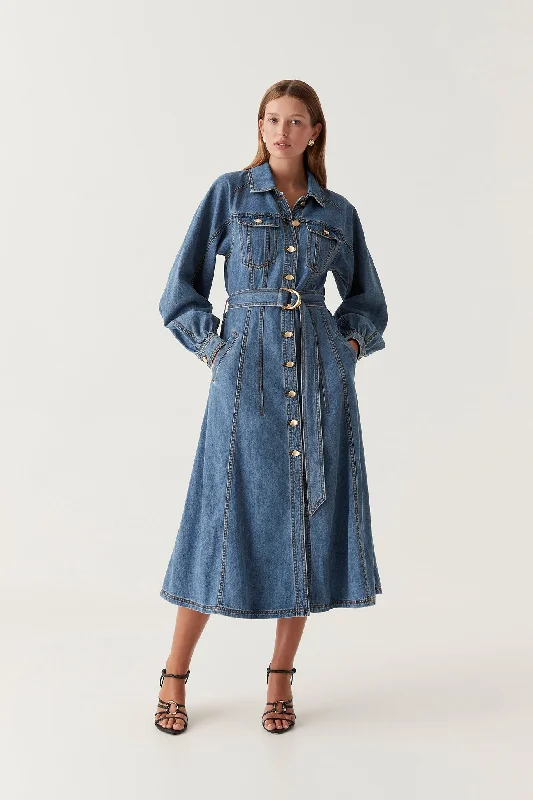 Midi dresses with tiered skirts for a bohemian festival lookColorado Denim Midi Dress Midi dresses with tiered skirts for a bohemian festival lookColorado Denim Midi Dress