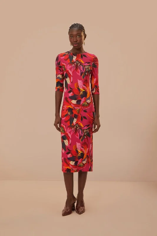 Midi dresses with tiered skirts for a bohemian festival lookColorful Flowers Jersey Midi Dress Midi dresses with tiered skirts for a bohemian festival lookColorful Flowers Jersey Midi Dress