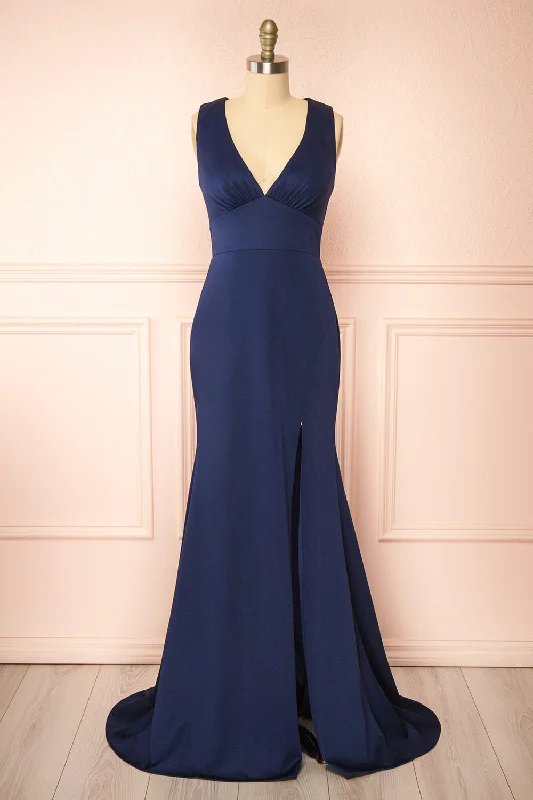 Diaz Navy | Maxi Dress w/ Train