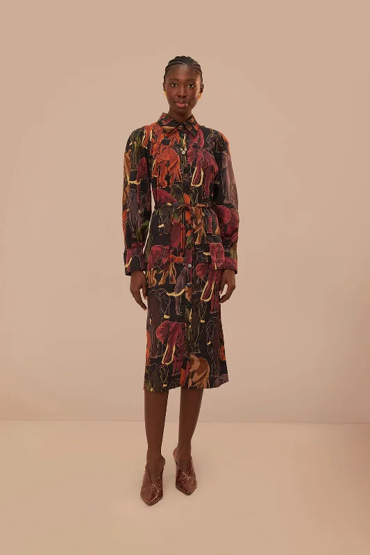 Midi dresses with lace - up fronts for a unique and adjustable styleBrown Elephants Long Sleeve Midi Dress Midi dresses with lace - up fronts for a unique and adjustable styleBrown Elephants Long Sleeve Midi Dress