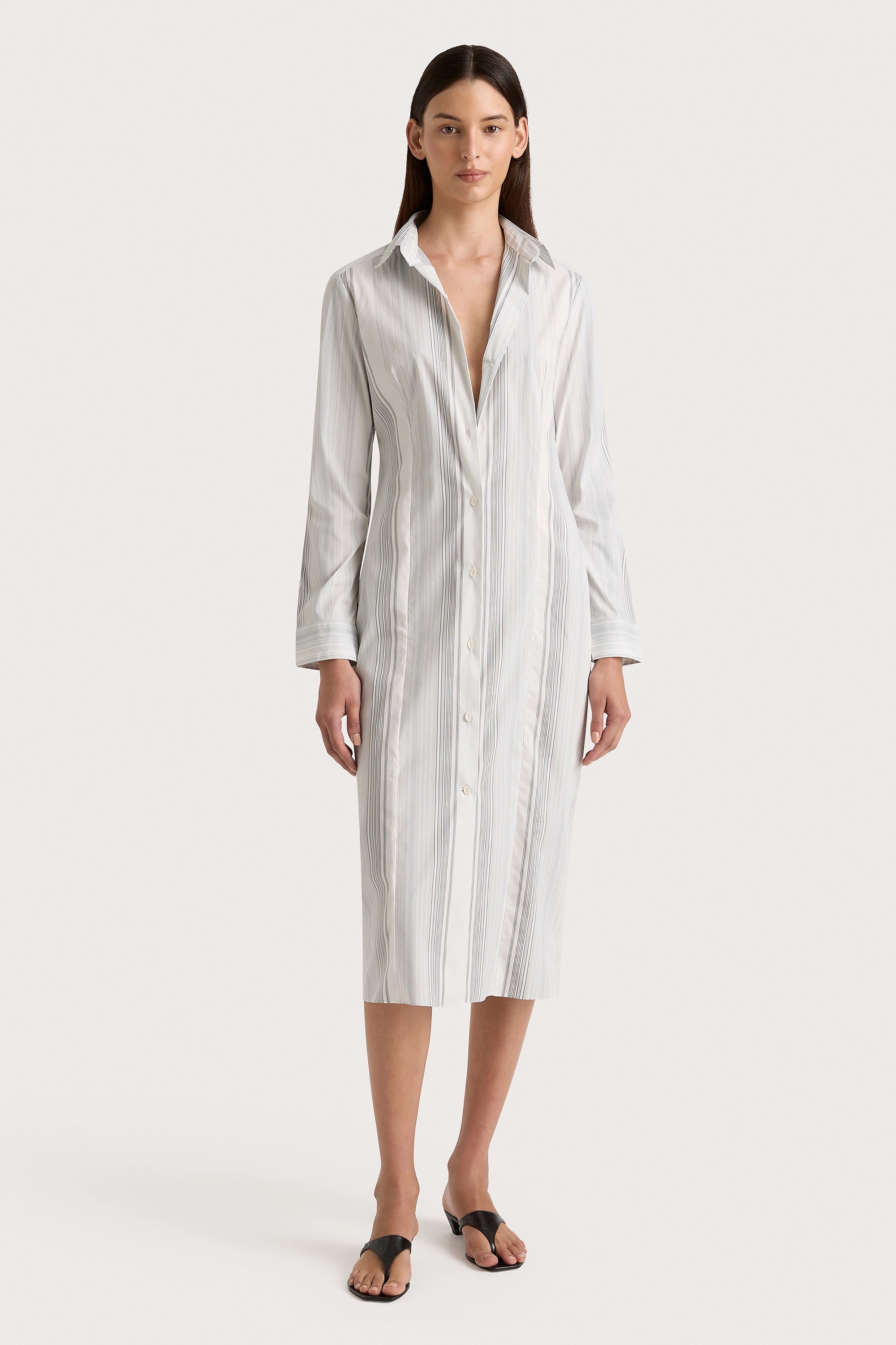 En Vau Shirt Dress Striped Soft Blue