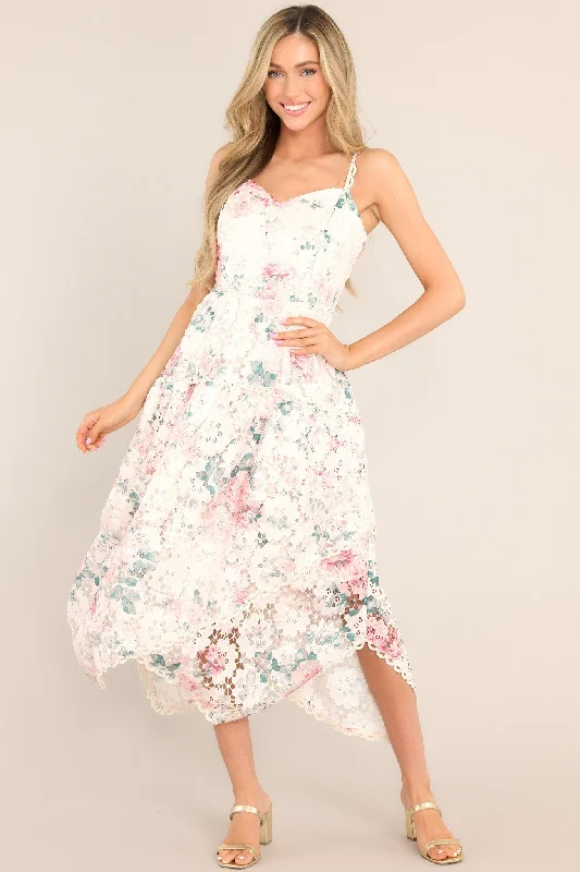 Midi dresses with denim fabric for a casual yet stylish day outFlirt For Fun Ivory Floral Print Lace Midi Dress Midi dresses with denim fabric for a casual yet stylish day outFlirt For Fun Ivory Floral Print Lace Midi Dress